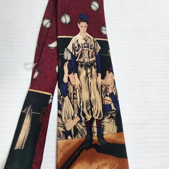 Norman Rockwell Vintage 1995 Necktie Chicago Baseball Saturday Evening P… - Picture 4 of 12